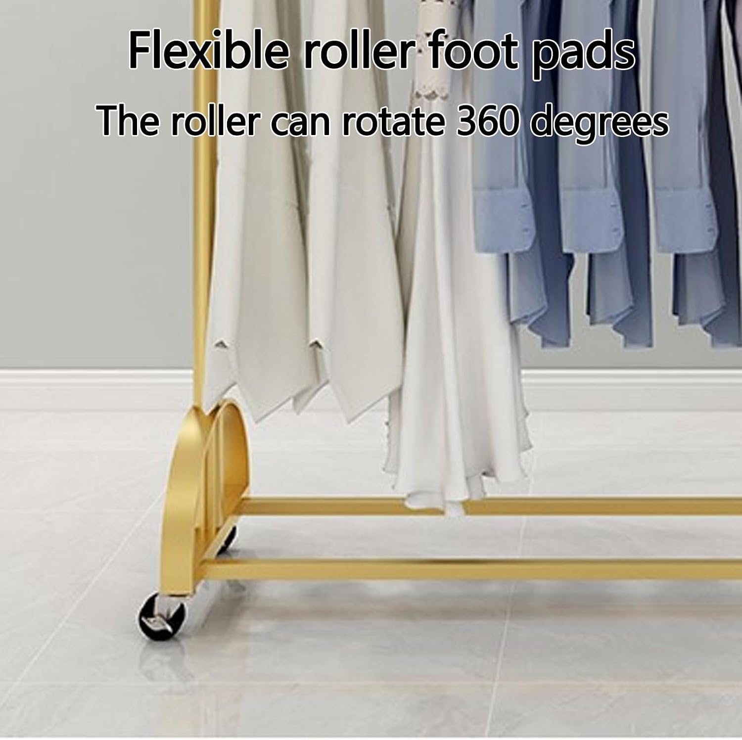 Metal Coat Rack Freestanding Thickened High Load-Bearing Portable Clothes Rack on Wheels Standing Coat Rack Garment Racks for Hanging Clothes Heavy Duty (Color : Gold, Size : 120 * 40 * 135CM)