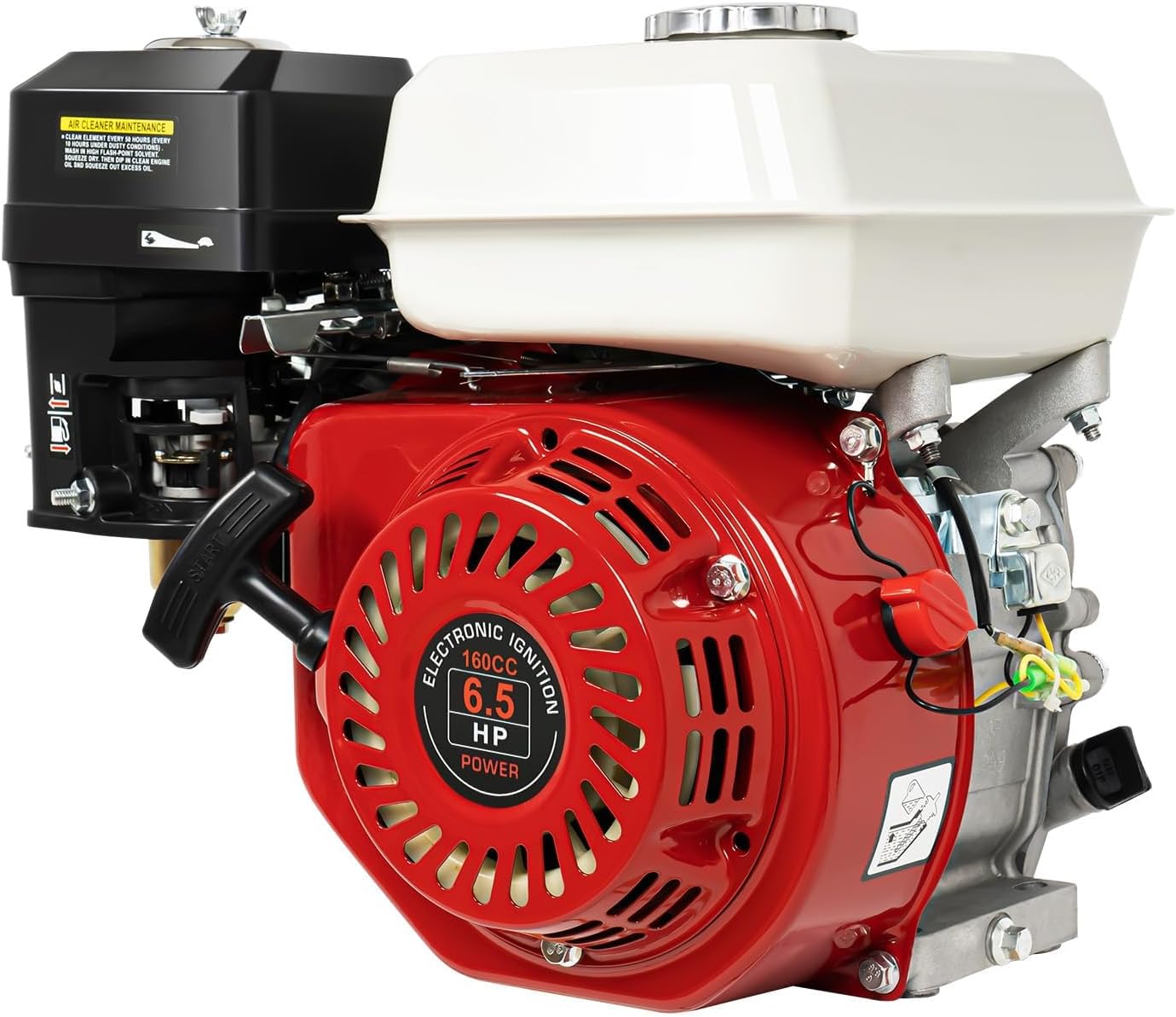 4-Stroke Gas Engine, Multi-Use Engine Gas Powered, Portable Gas Engine Motor with Air Cooling Pull Start, Home Back Up, Industrial Grade Outdoor Power Equipment, 160cc, 6.5HP (4-Stroke 6.5HP Red)