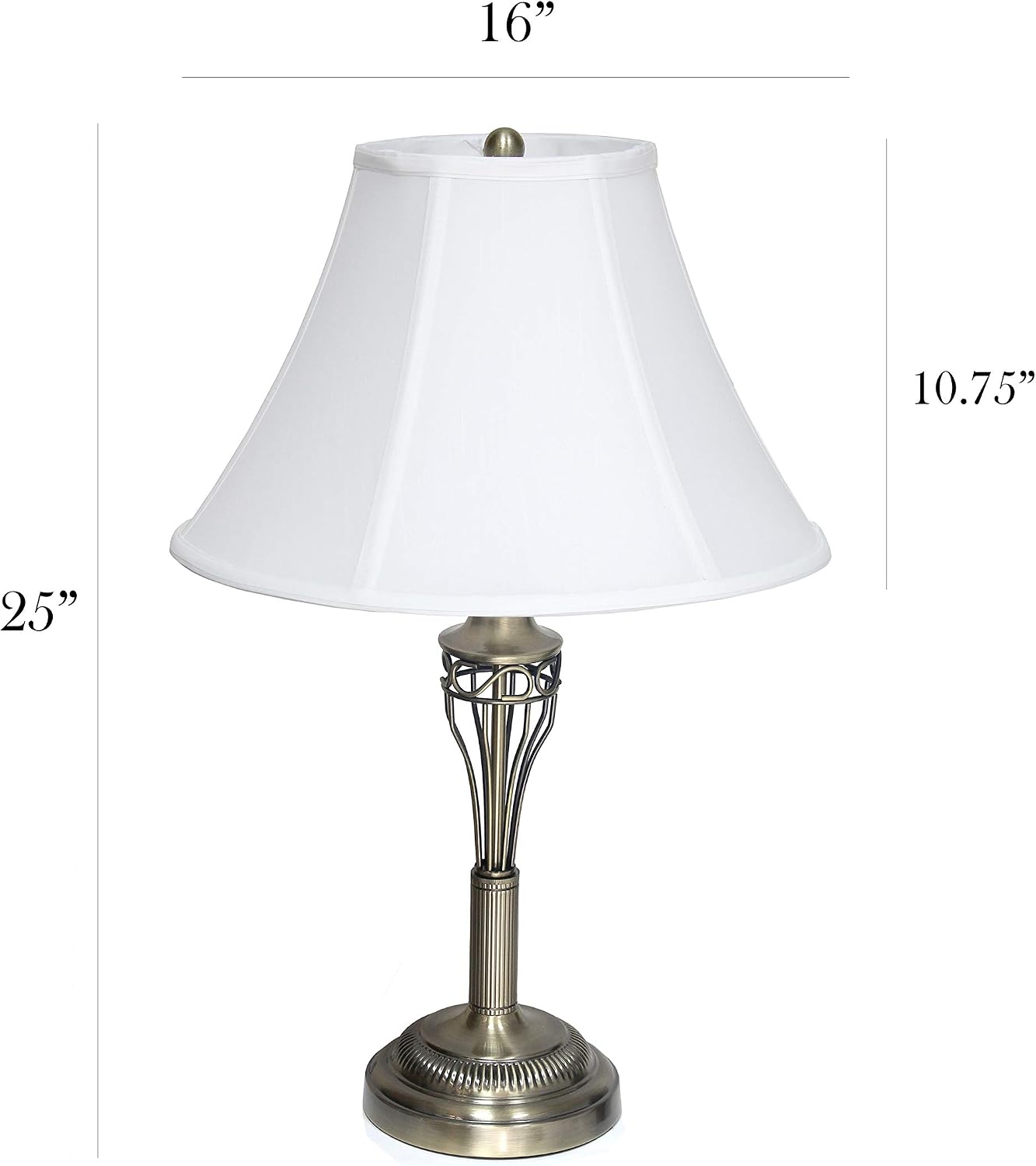 Elegant Designs LC1001-ABS Antique Brass Three Pack Lamp Set (2 Table Lamps, 1 Floor Lamp) with Fabric White Bell Shaped Shades