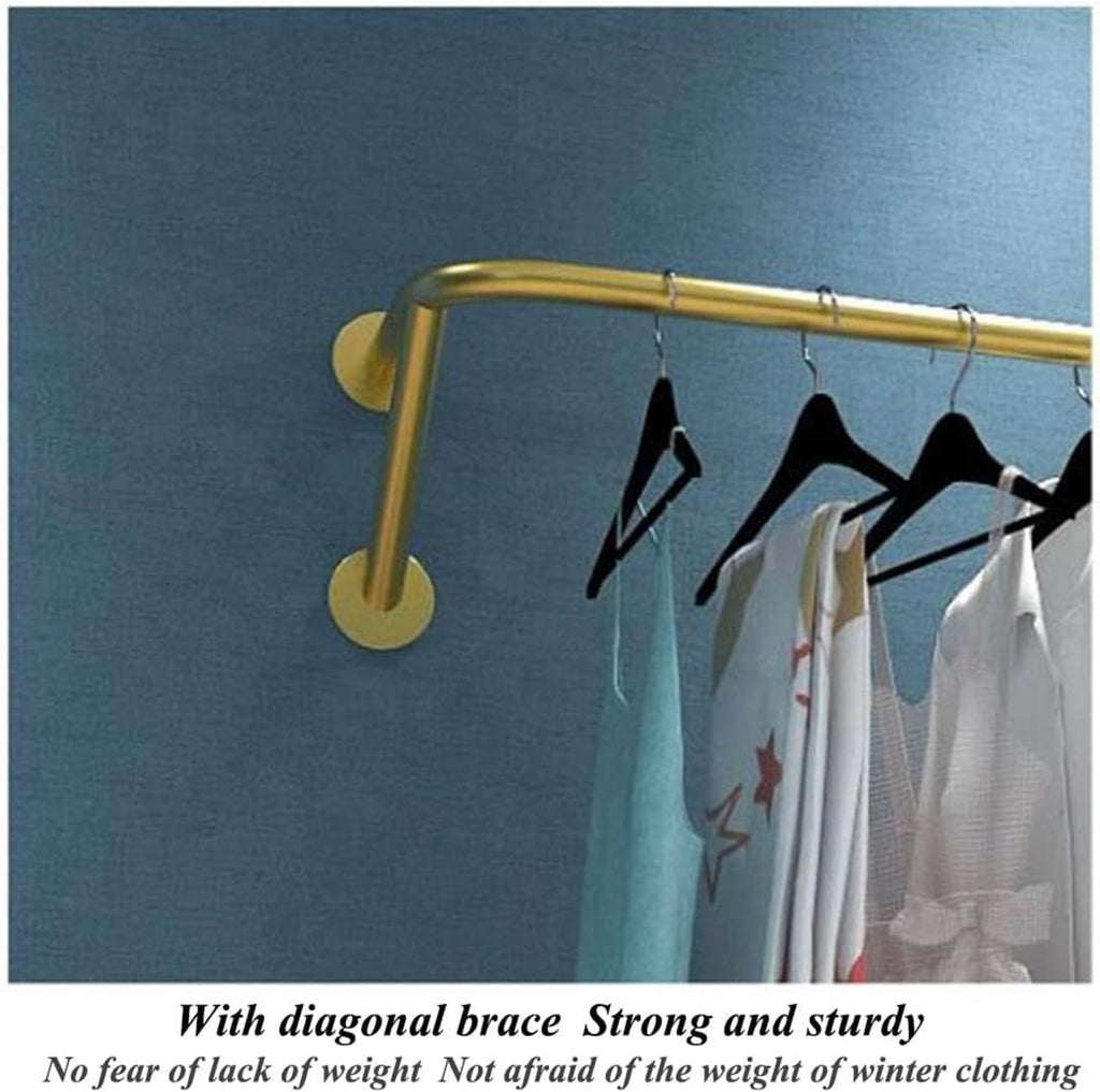 Clothes Rail Garment Rack Clothing Rack Wall Mounted Sets of 3, Wall Clothing Rack Garment Rack for Hanging Clothes Coats Laundry Room Organizer Storage Hanger Shelf Sp, Gold - 3 pieces-120CM