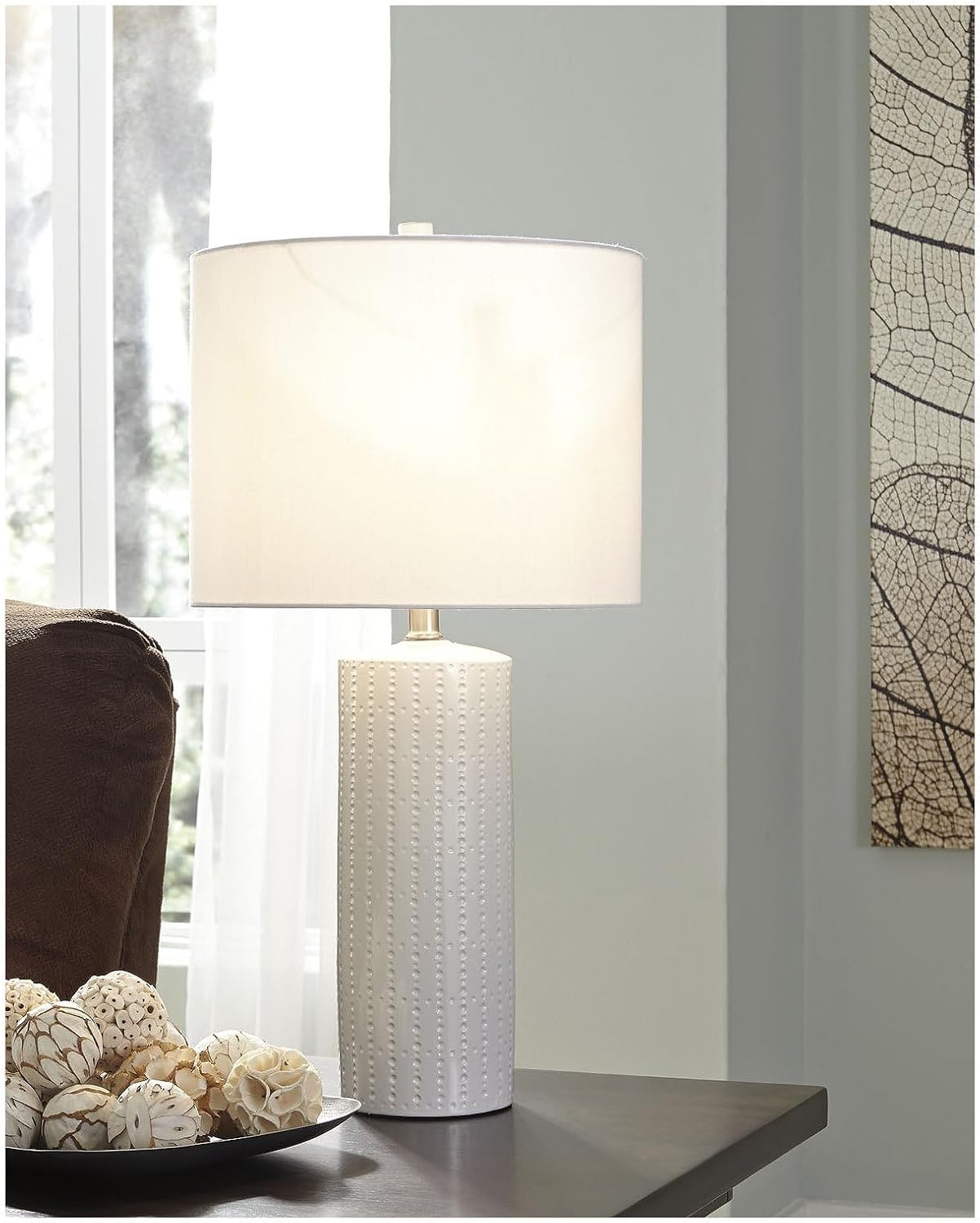 BOWERY HILL Contemporary Ceramic Table Lamp, 25.25' H, White Finish, Drum Shade, Set of 2, 3-Way Switch, Type A Bulb Compatible, Modern Lighting for Bedroom or Living Room Decor