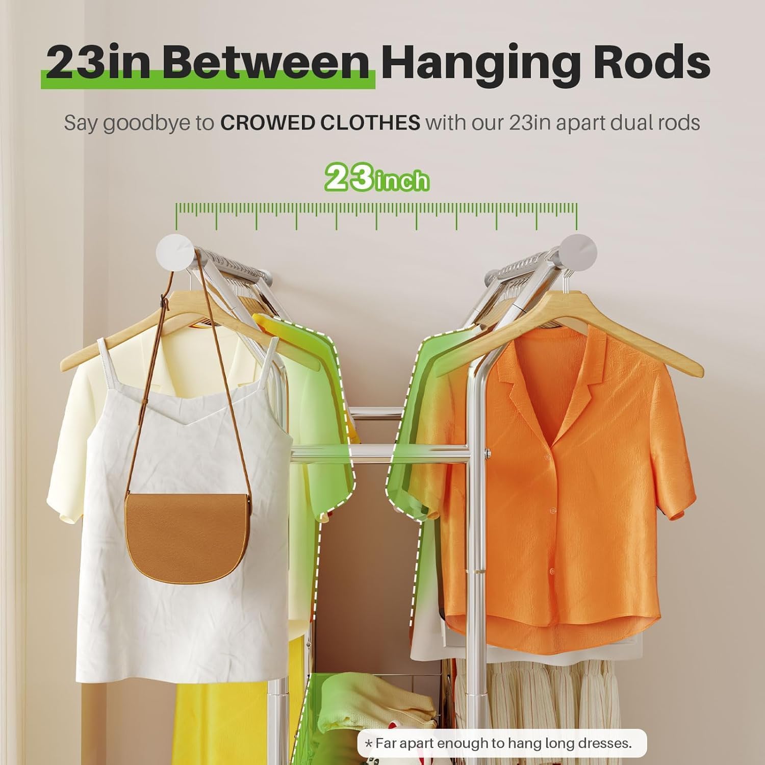 HOKEEPER Clothing Rack Heavy Duty Clothes Rack for Hanging Clothes Adjustable Clothes Rack with Metal Basket, Commercial Double Rod Garment Rack with Wheels for Bed Room Living Room Laundry