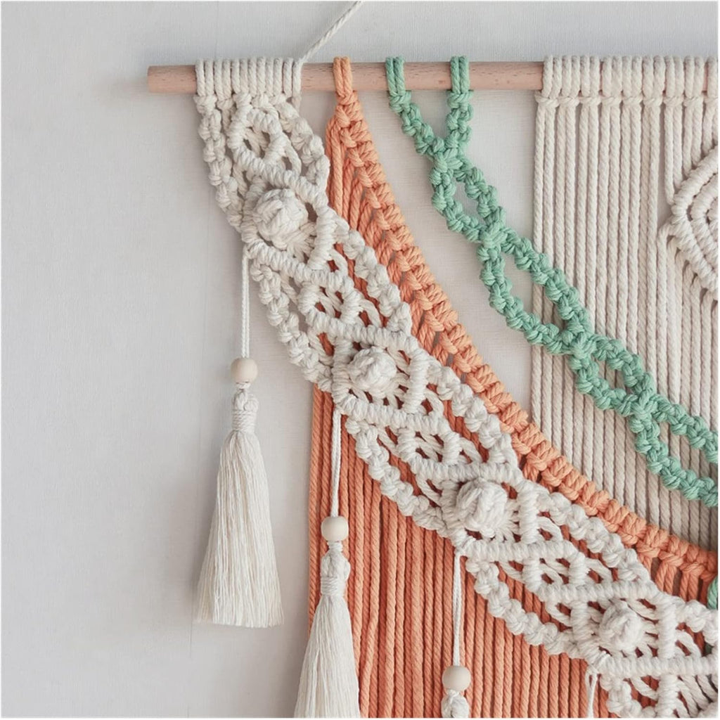 Tapestry Hand-Woven Tapestry Macrame Wall Hanging Art Woven Bohemian Crafts Decoration Tapestry for Home Bedroom (Orange 60x75cm)