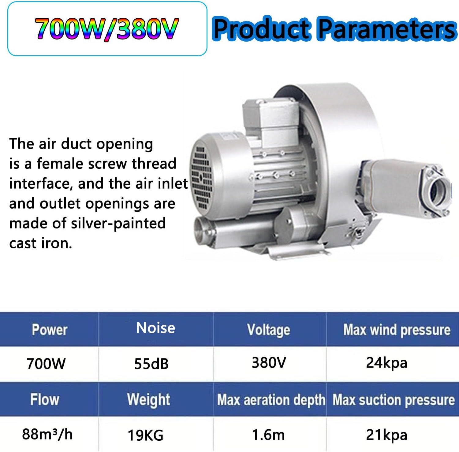 High Pressure Air Blower,Regenerative,380v,High-Pressure Vortex Ring,Industrial Extractor Fans,Commercial Fan(700W/380V)