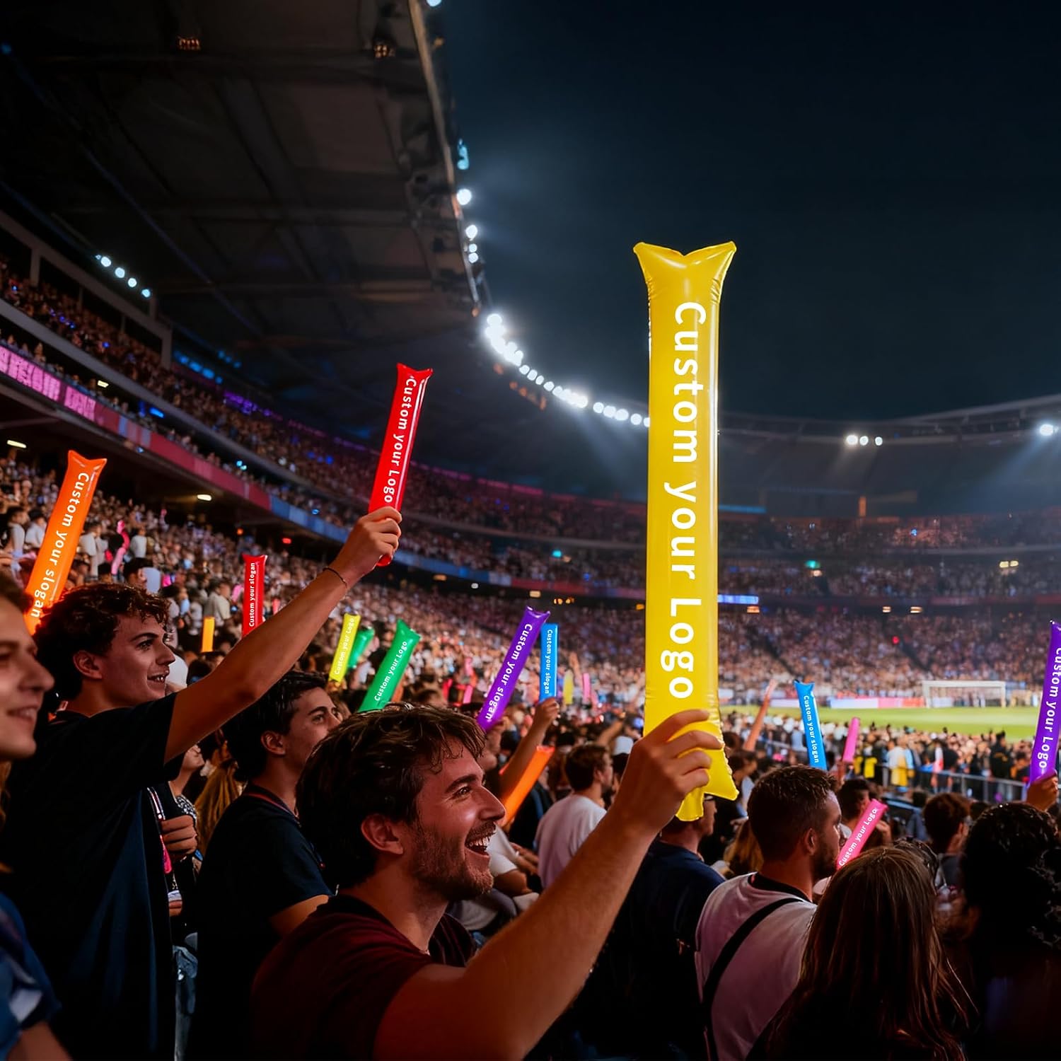 Custom Inflatable Thunder Sticks with Single-Color Logo/Text/Image,100 Pcs,10×60cm – Personalized Cheer & Noise Makers for Concerts, Football Games, Basketball Games, Sports competitions