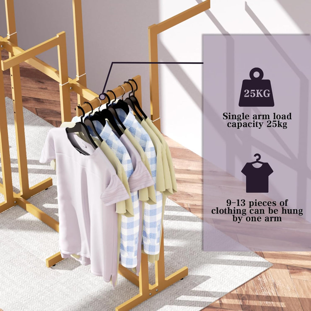 Retail Clothing Rack - for Hanging Clothes - Rolling Metal Garment Racks Heavy Duty, Gold Commercial Clothing Display Rack with Wheels, Tall Sturdy Stand Clothing Racking (8 Arm,Gold)
