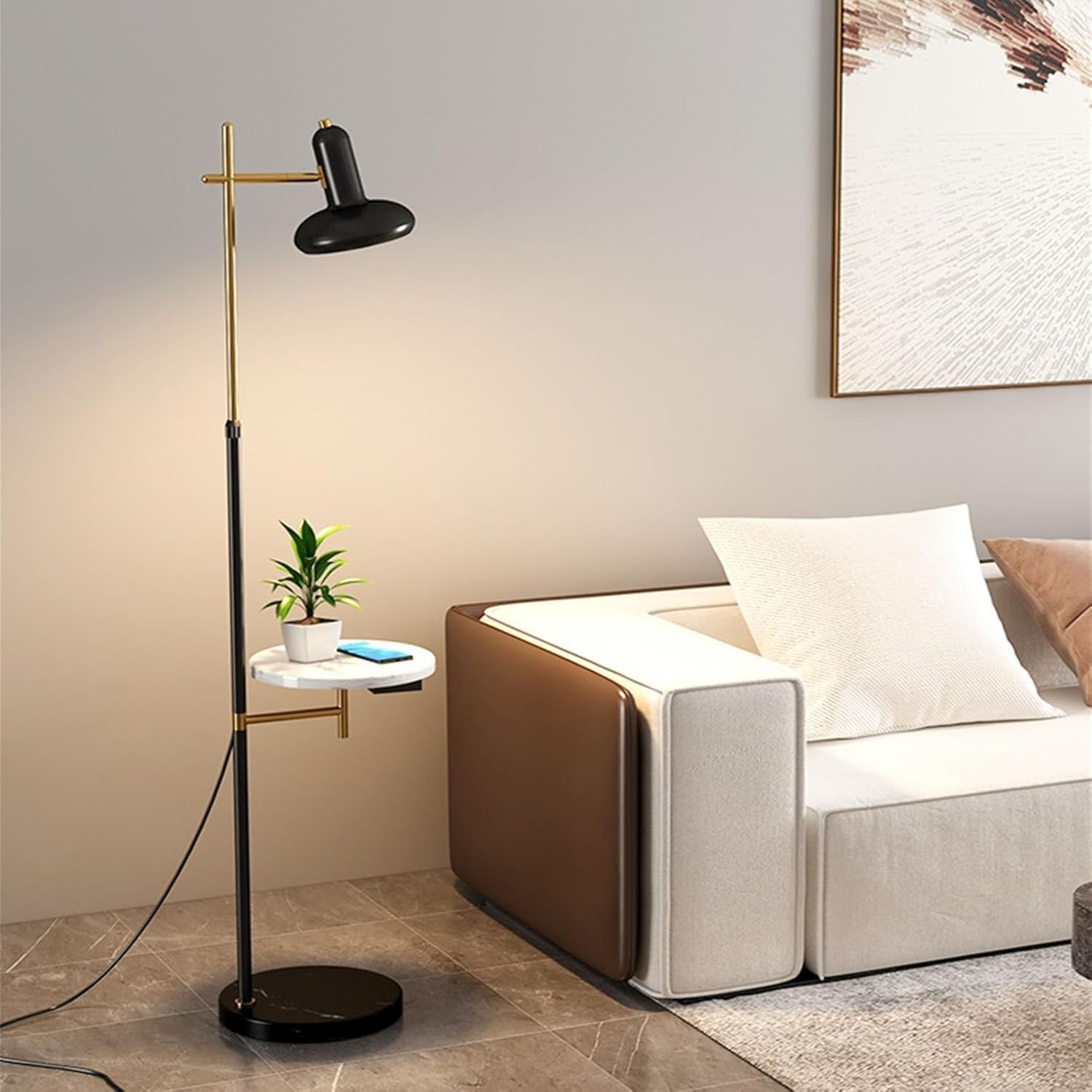 Floor Lamp Contemporary Modern Creative with Table, Metal with Marble Tray, for Office, Cafe, Living Room Bedroom