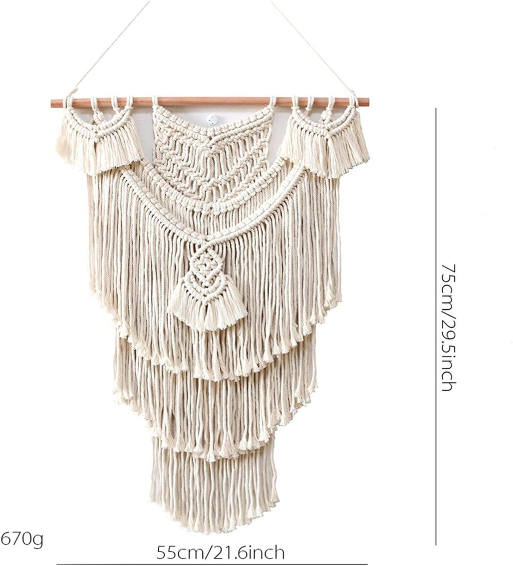 Tapestry Macrame Wall Hanging Tapestry Hand-Woven Pendant Chic Bohemian Woven Home Tapestry Wall Decor (Beige 55x75cm)