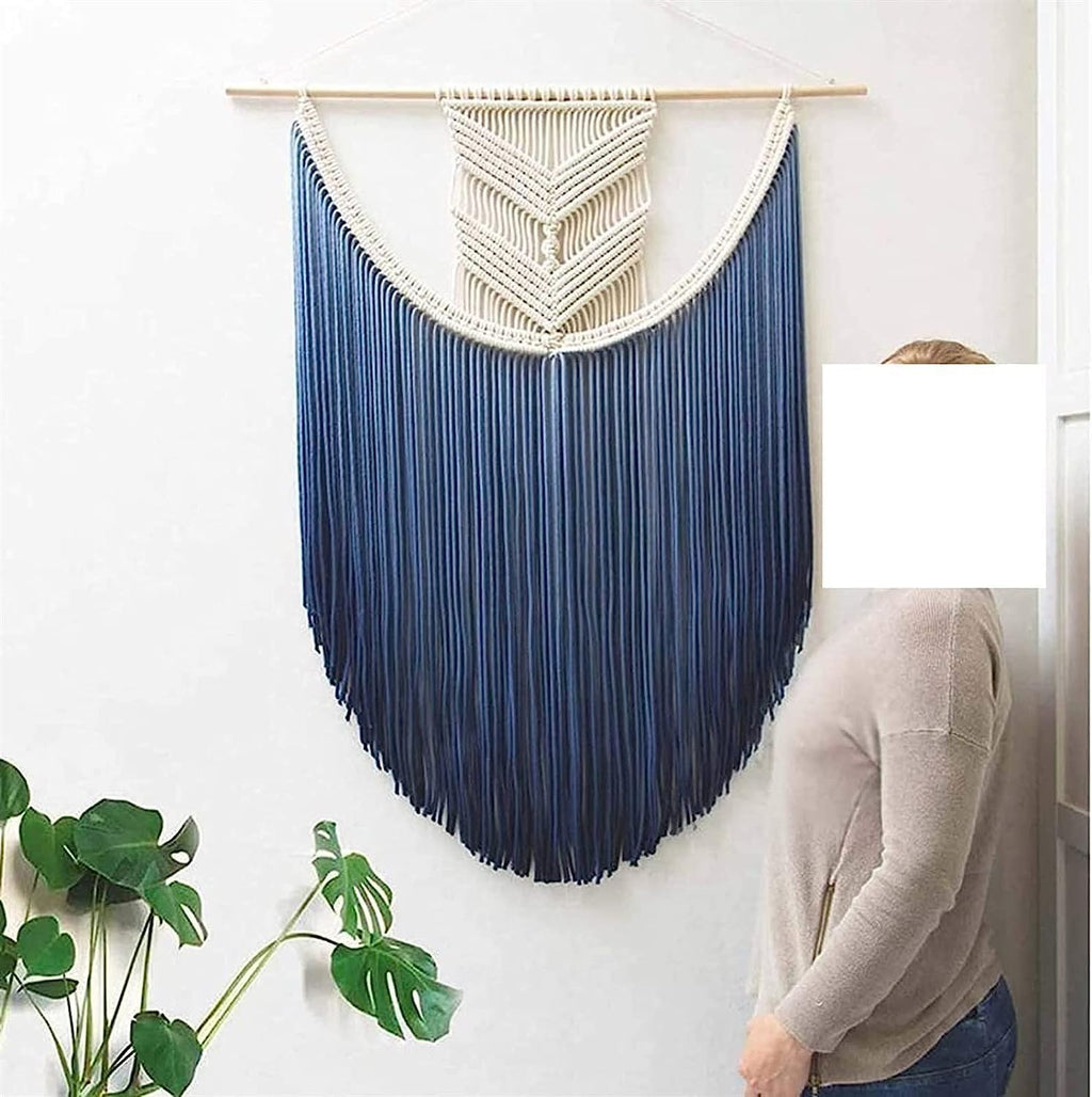 Modern Wall Decor Woven,Wall Hanging Art Tapestry, Macrame Wall Hanging Woven Macrame Tassel Boho Wall Decor for Bedroom Tapestry Handmade Bohemian Wall Art Home Ornament (Blue)