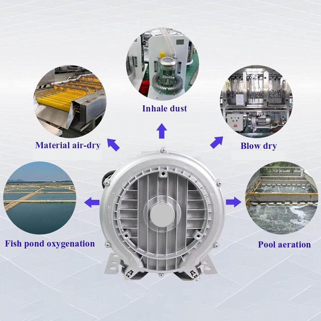 110V 50Hz Single Phase Regenerative Blower High-Pressure Vortex Ring Blower 120W 180W 250W 350W 370W 550W 750W 1100W 1500W Ring Blower for Fish Tank Centrifugal Blower,350W/0.47HP
