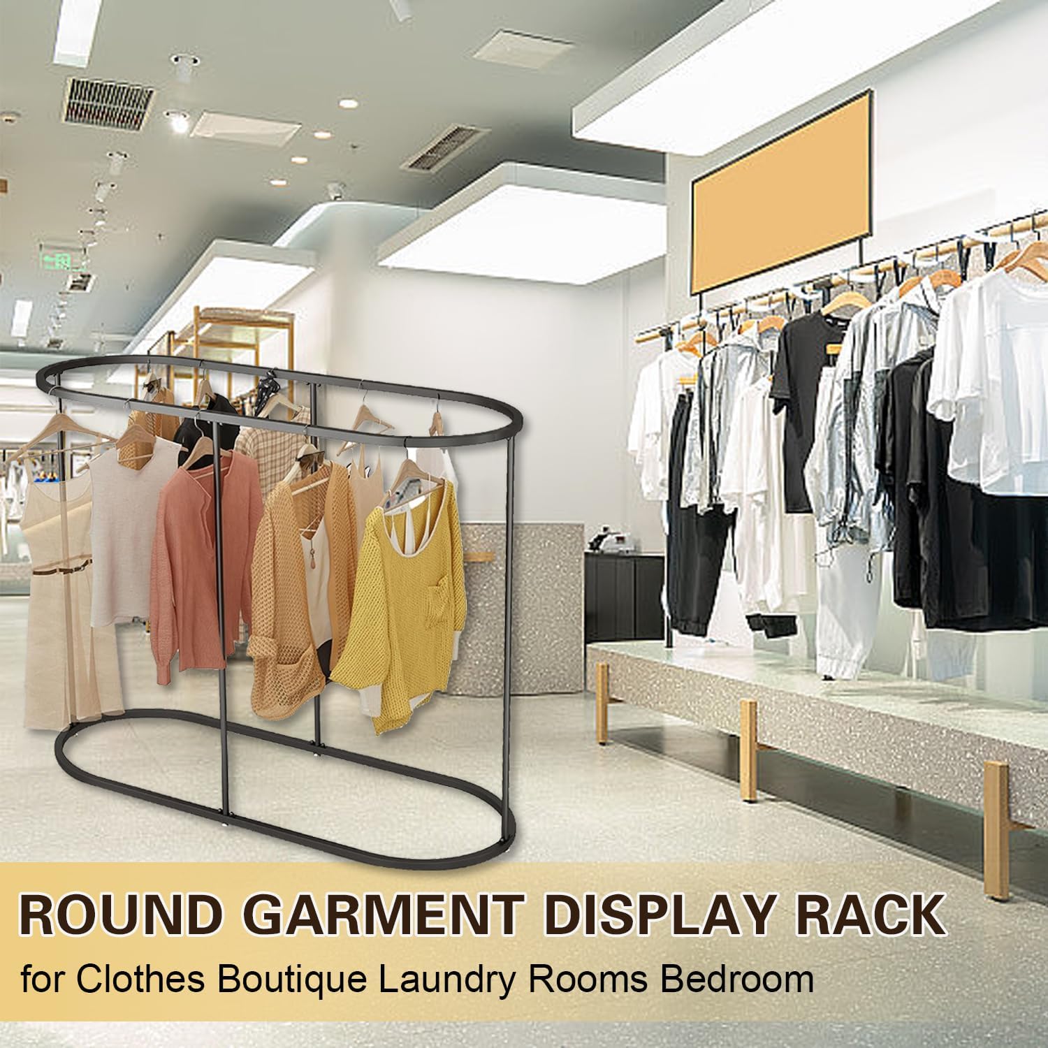 Floor Standing Clothes Hanging Rack, Commercial Round Clothes Rack, Freestanding Hanger Organizer, lothes Boutique Display Racks Display Racks for Hanging Clothes,Gold