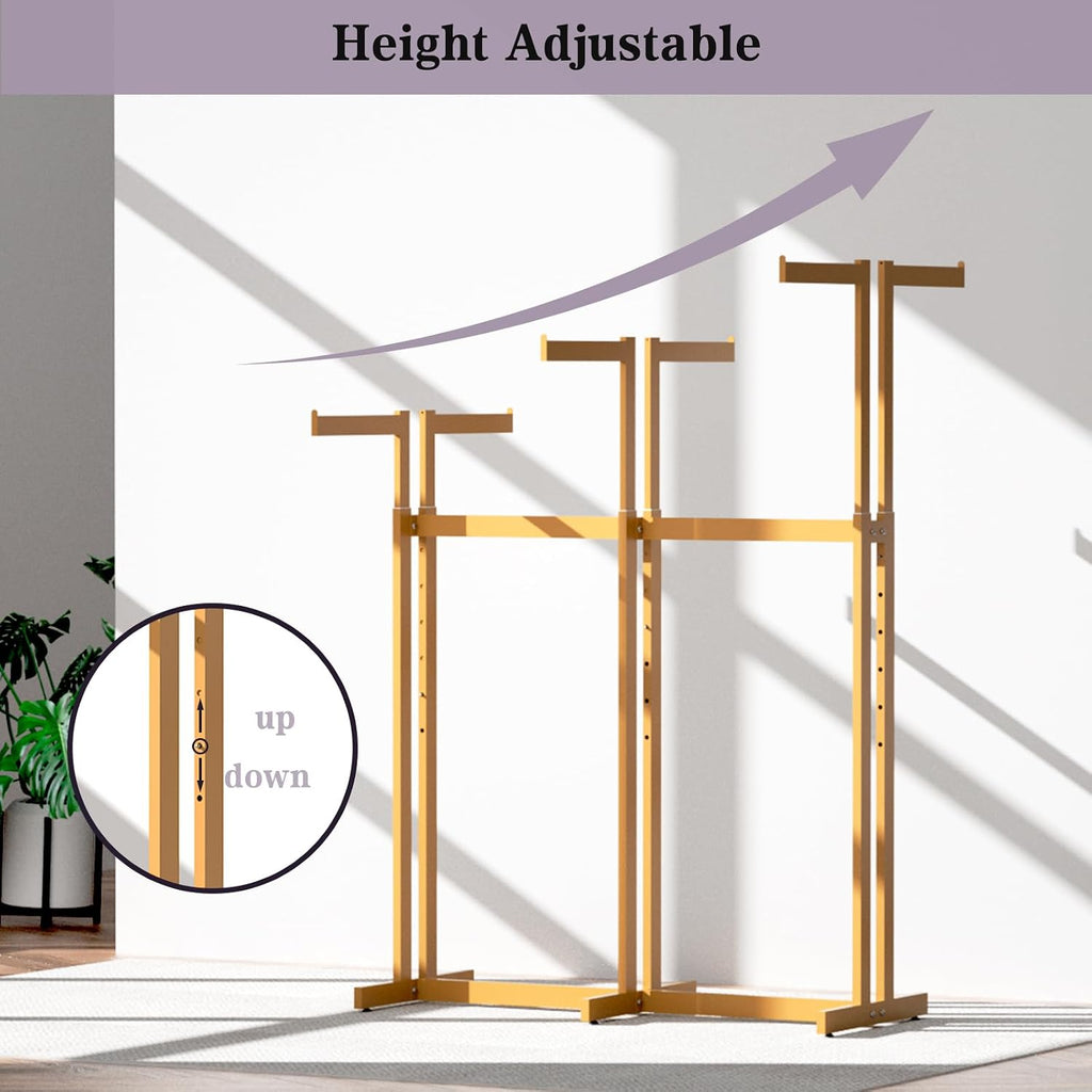 Clothing Racks - Metal Garment Racks for Retail Display Hanging Clothes, Heavy Duty Gold Commercial Clothing Display Rack with Wheels, FreeStanding Sturdy Clothes Organization (6 Arm,Gold)