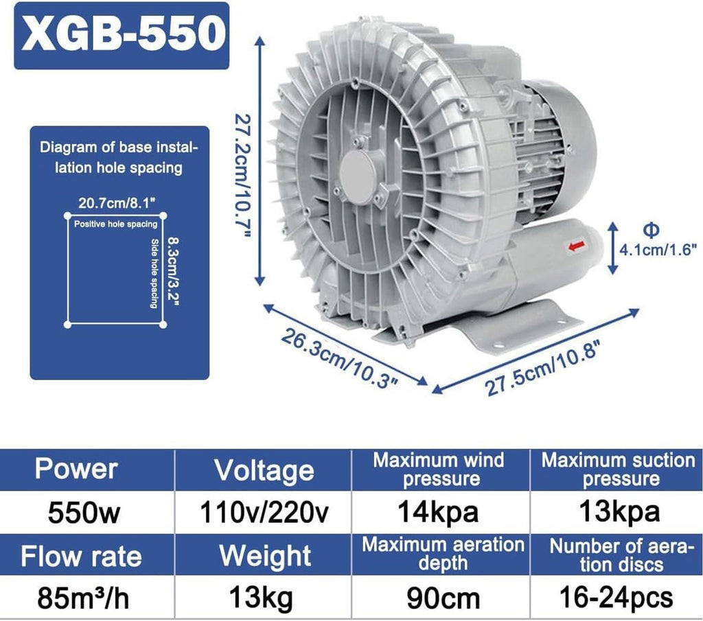 High-Pressure Vortex Ring Blower, 0.16 HP~2.95 HP Regenerative Blower, Single Phase High-Pressure Vortex Ring Blower, Side Channel Blower, Sewage Aeration Vortex Blower, Vacuum Pump,550W/0.74HP