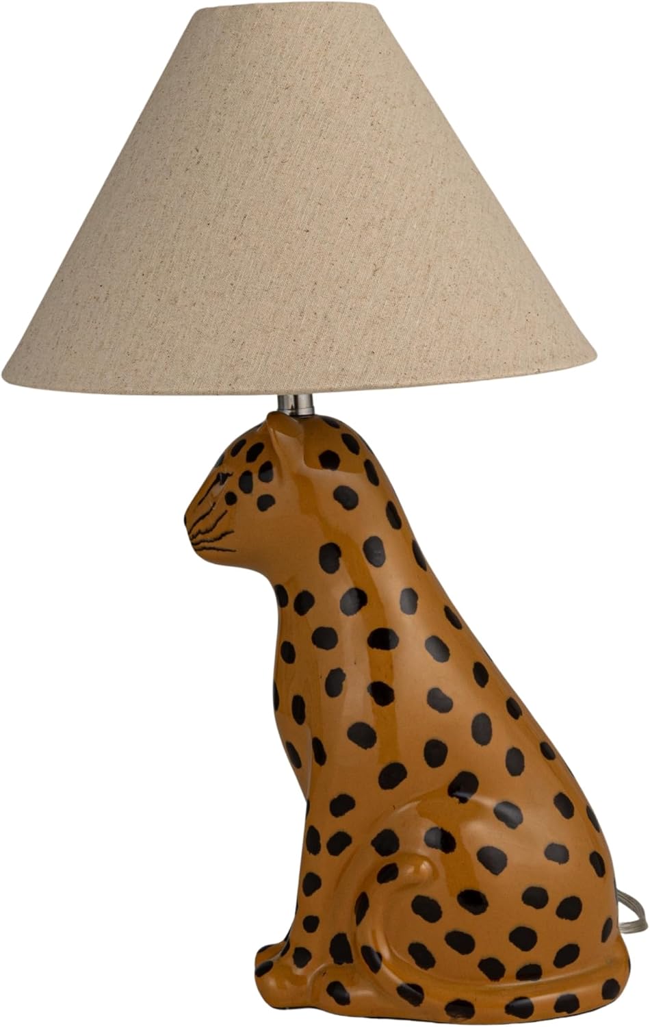 Creative Co-Op Ceramic Cheetah Table Lamp with Linen Shade and Inline Switch, Yellow and Black, Set of 2
