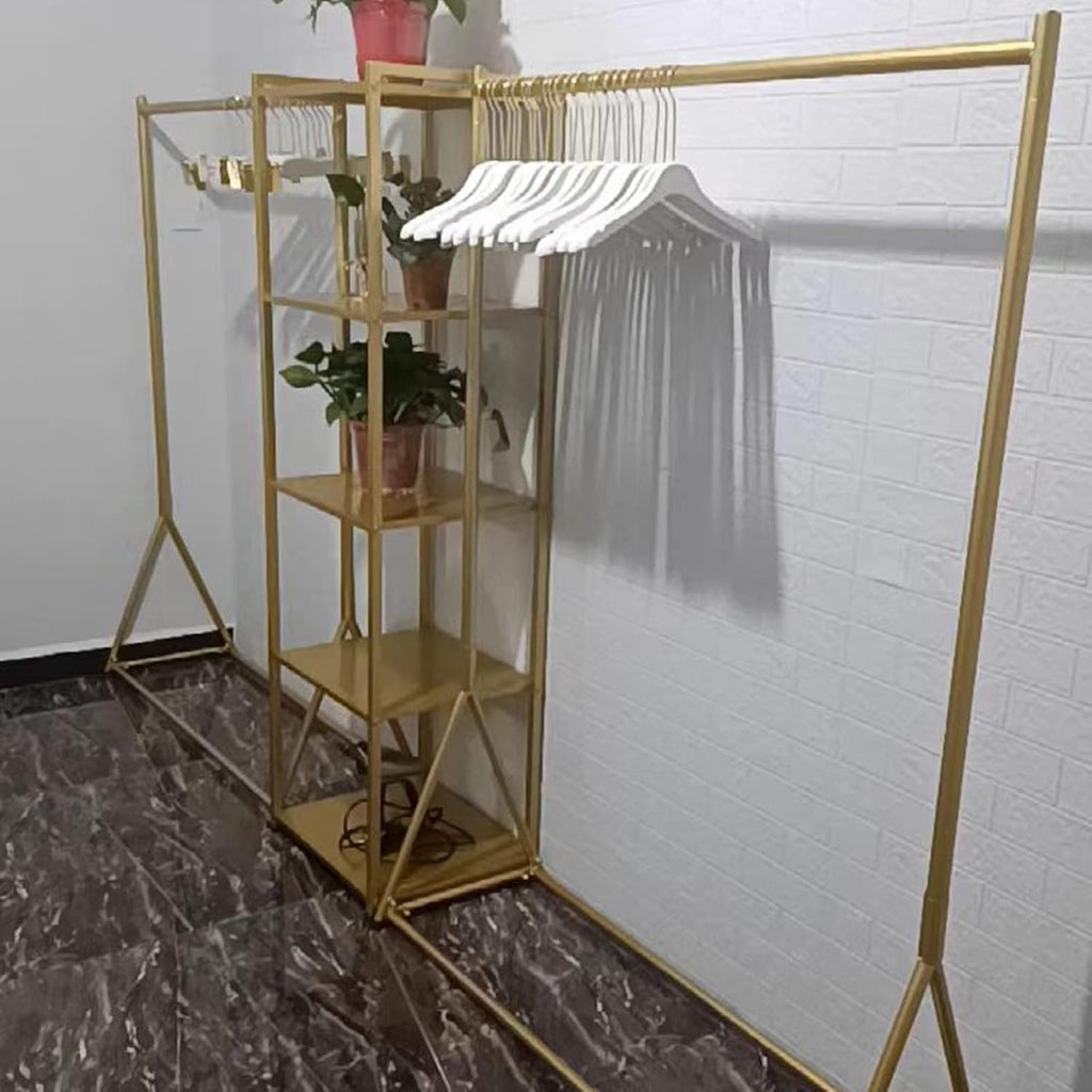 WIGING Clothing Store Display Rack, Modern Heavy Duty Freestanding Retail Garment Rack, Easy Assemble Iron Storage Shelf for Home, Boutique Hanging Shelves (Color : Gold, Size : 100x40x130cm)