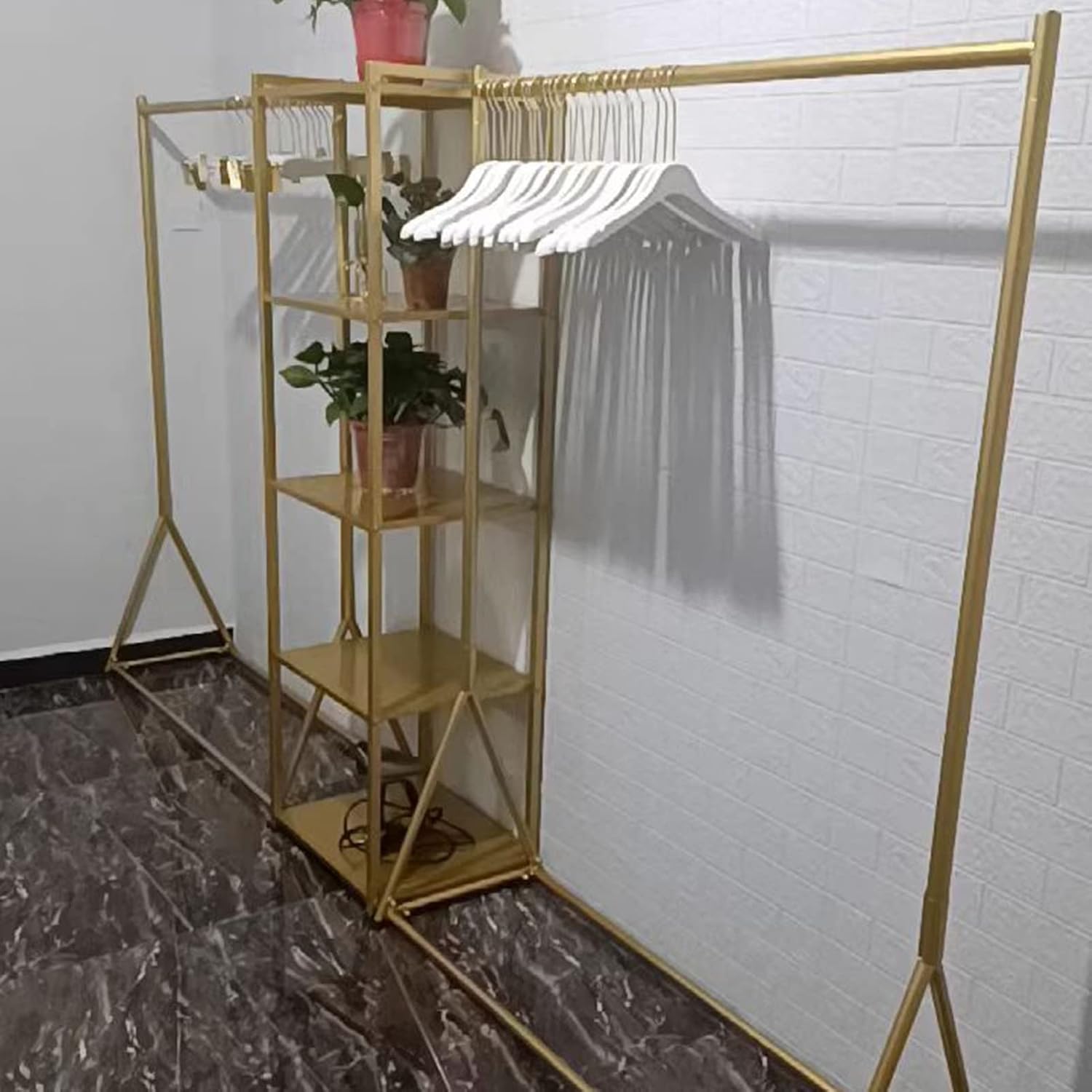 WIGING Clothing Store Display Rack, Modern Heavy Duty Freestanding Retail Garment Rack, Easy Assemble Iron Storage Shelf for Home, Boutique Hanging Shelves (Color : Gold, Size : 100x40x130cm)