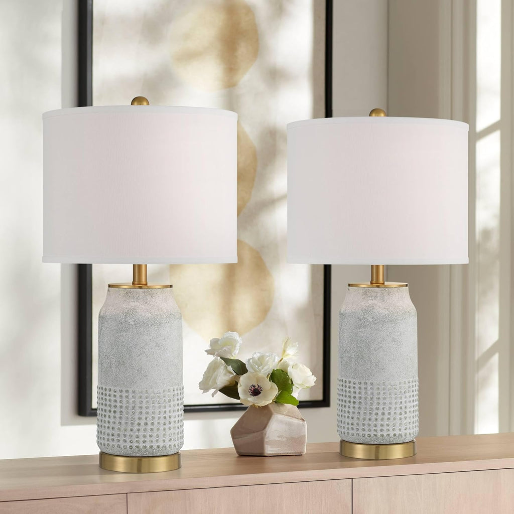 360 Lighting Holly 24 3/4' High Modern 3-Way Table Lamps Set of 2 Gold and Gray Finish Ceramic Fabric White Shade Living Room Bedroom Bedside Nightstand House Office Home Reading Kitchen Entryway