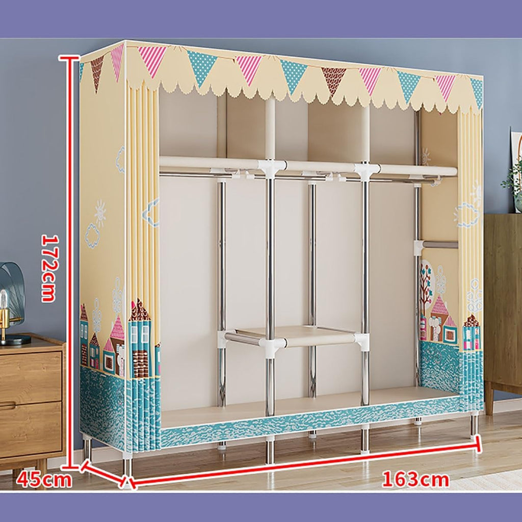 Portable Wardrobe Closet for Bedroom Metal Garment Rack for Hanging Clothes Organizer Storage with Cover (Color : D, Size : 163x45x172cm)