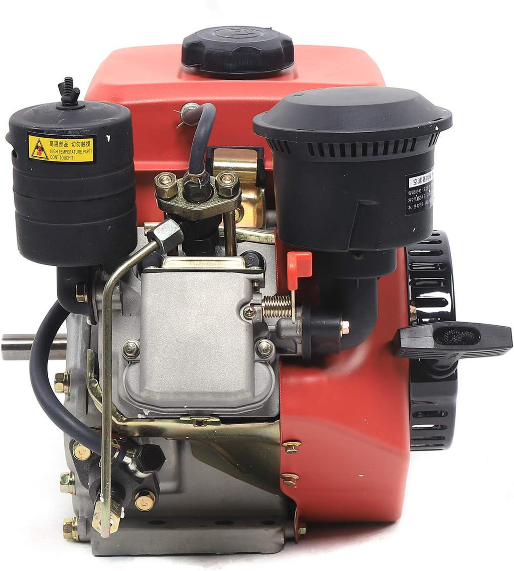Diesel Engine 196CC 4 Stroke Single Cylinder Forced Air Cooling Horizontal Axis Engine Recoil Hand Start 53mm Shaft Length 3000RPM 2.2KW (Red)