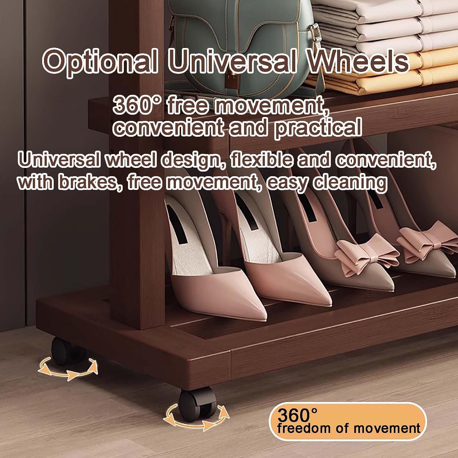 Clothes Rack, Bamboo Floor-standing Bedroom Coat Rack,Rack Heavy Duty Garment Racks For Hanging Clothes,Shoe Clothing Storage Organizer Shelves, 63 in Height(Brown,85CM/33.5IN)