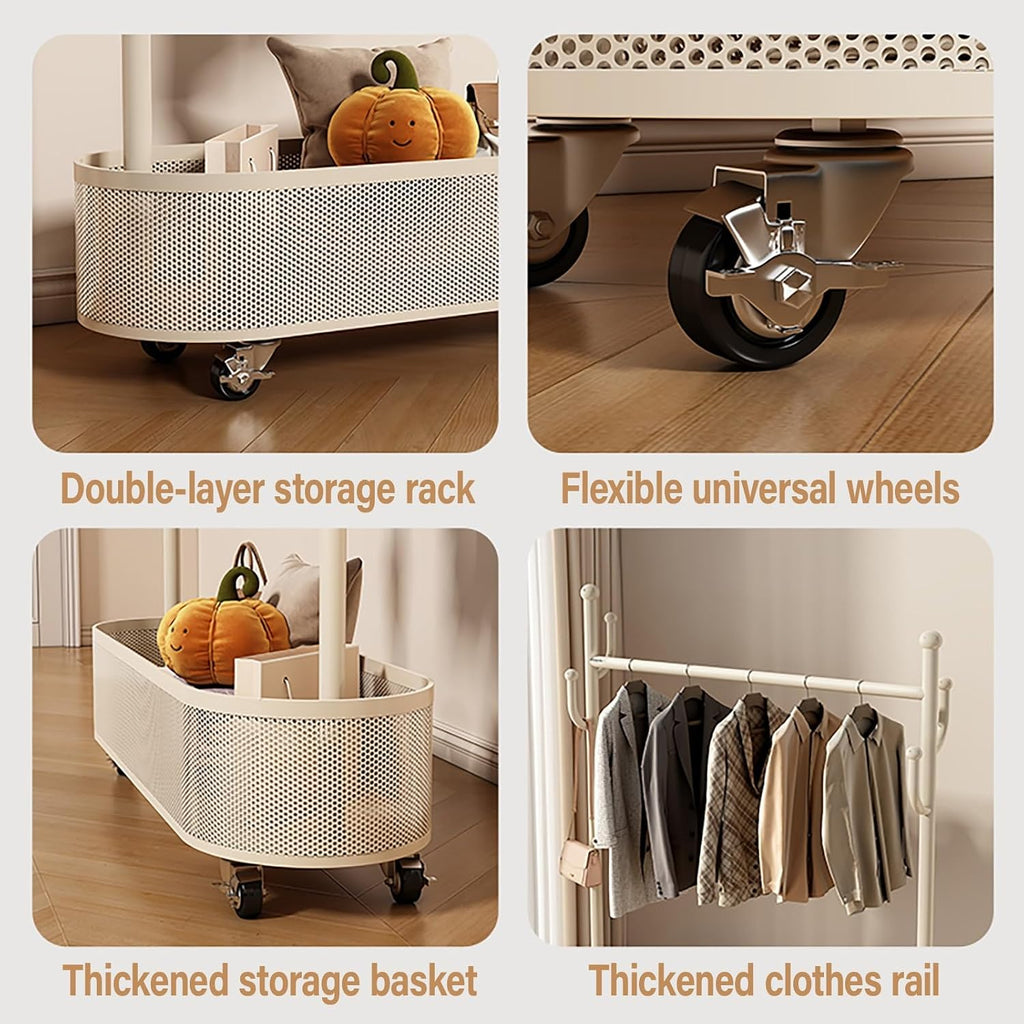 Clothes Rack with Storage Shelves and Coat/Hat Hooks,Heavy-Duty Metal Garment Rack,Hanging Clothes,Freestanding Clothing Racks(Gold,80cm/31.5in)