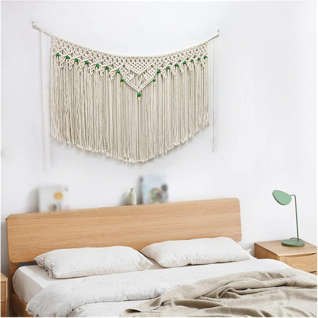 Tapestry Macrame Wall Hanging Tapestry Large Bohemian Wall Decor for Living Room Bedroom Kitchen (Beige 100x65cm)