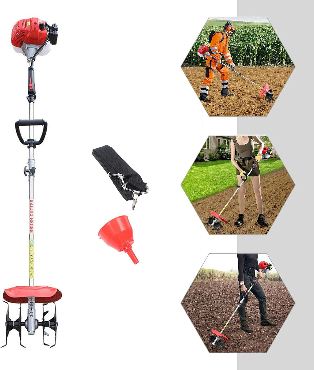 42.7CC Cordless Mini Tiller Cultivator,2-Stroke Gas Powered Handheld Tiller Cultivator Garden Rotary Cultivator Rototiller for Soil Mixing Reseeding Grass