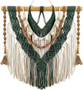Macrame Wall Hanging Boho Macrame Wall Hanging – Handwoven Green & Cream Cotton Tapestry with Wooden Dowel, Art Decor for Living Room, Bedroo(120x130cm/47x51in)