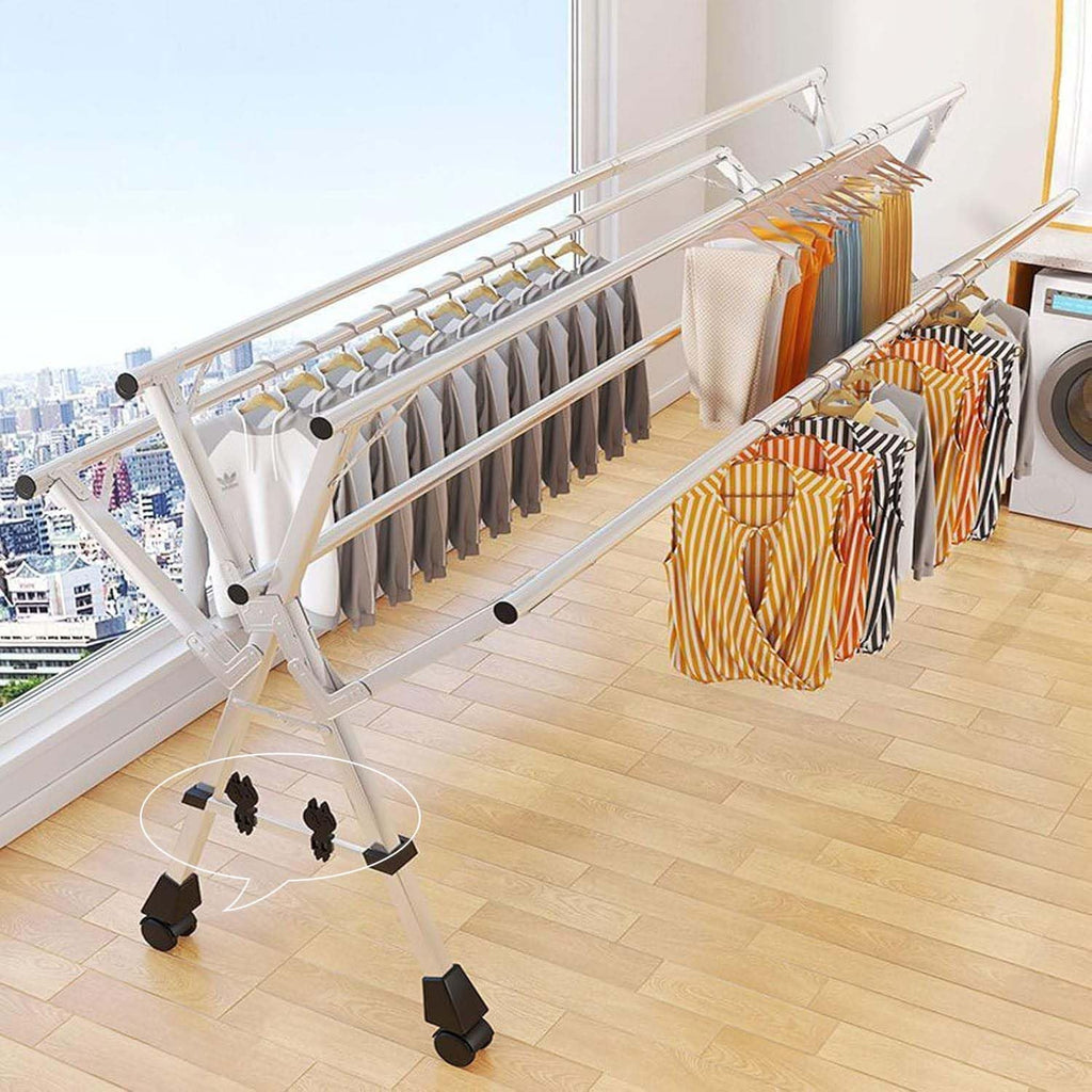 Drying Clothes Rack 240cm/95in, Outdoor Laundry Drying Rack with 4 Wheels, Laundry Drying Rack Folding 5 Rod, No Assembly Required, for Hanging Clothes