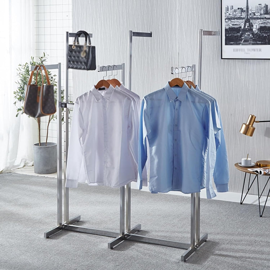 6 Arms Heavy Duty Retail Display Racks, Commercial Clothing Display Rack Stand, Adjustable Height, Garment Racks Metal for Retail Display Hanging Clothes,Silver