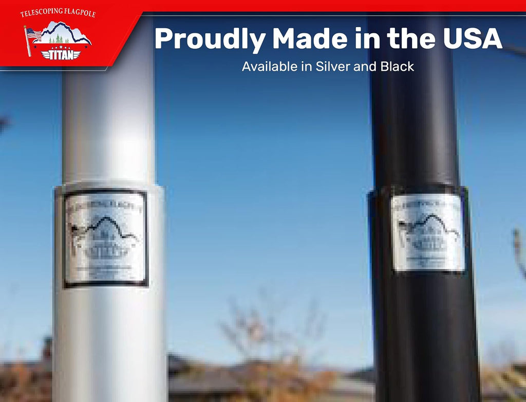 Titan Telescoping Flag Poles, 15ft Silver - Made in The USA Heavy Duty Flag Pole Kit with Anodized Aluminum Telescoping Flag Pole, 3 x 5 American Flag, Hardware for 2 Flags, Assembly Instructions