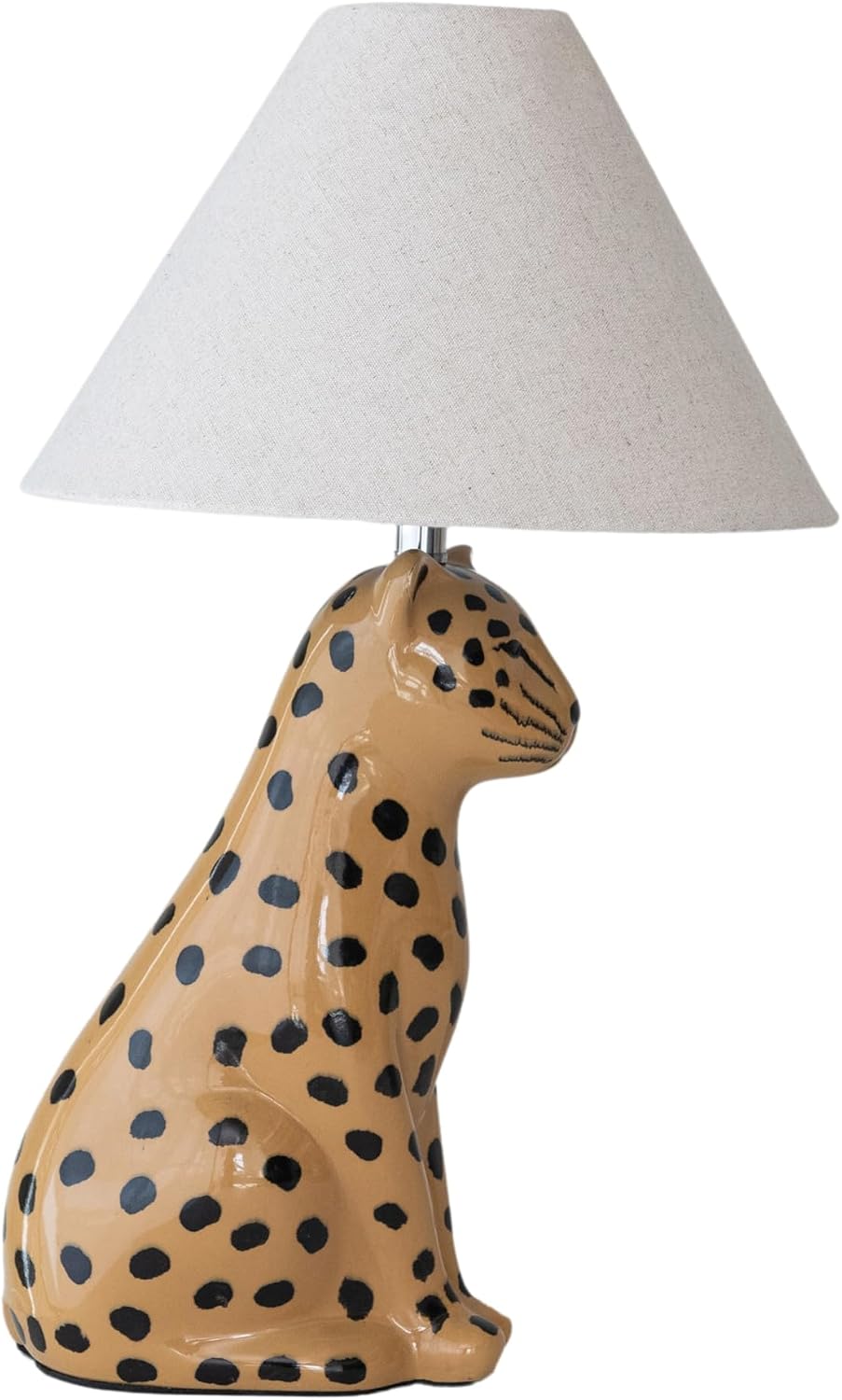 Creative Co-Op Ceramic Cheetah Table Lamp with Linen Shade and Inline Switch, Yellow and Black, Set of 2