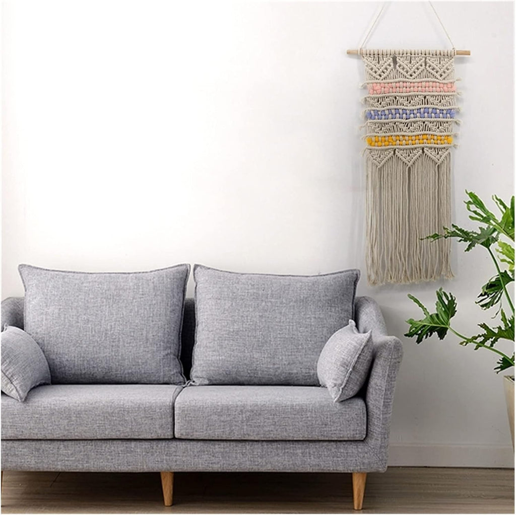 Tapestry Macrame Wall Hanging Tapestry Wedding Backdrop Decoration Bohemian Tassel Tapestry (OneColor)