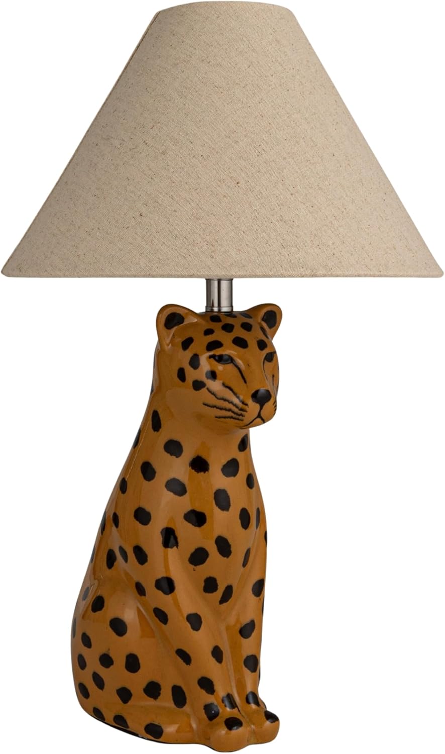 Creative Co-Op Ceramic Cheetah Table Lamp with Linen Shade and Inline Switch, Yellow and Black, Set of 2