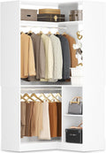 Aheaplus Corner Closet System With Shelves, 34'' Organizer With Hanging Rods, Wood Walk-in for Small Space, Freestanding Tower, L Shaped Garment Rack, White