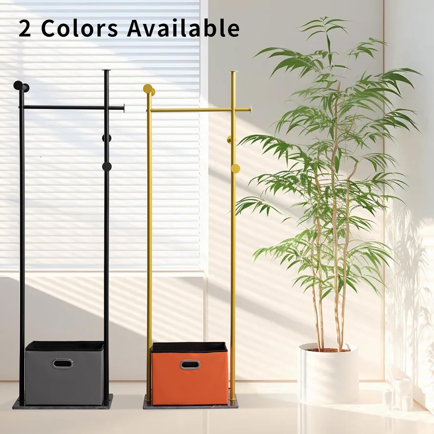 JIAYUEJU Heavy Duty Clothes Rack with Basket & Marble Base, Clothing Rack for Hanging Clothes, Coat Rack Freestanding for Entryway Bedroom Living Room Hotel 13.39' D x 19.69' W x 68.9' H (Black)