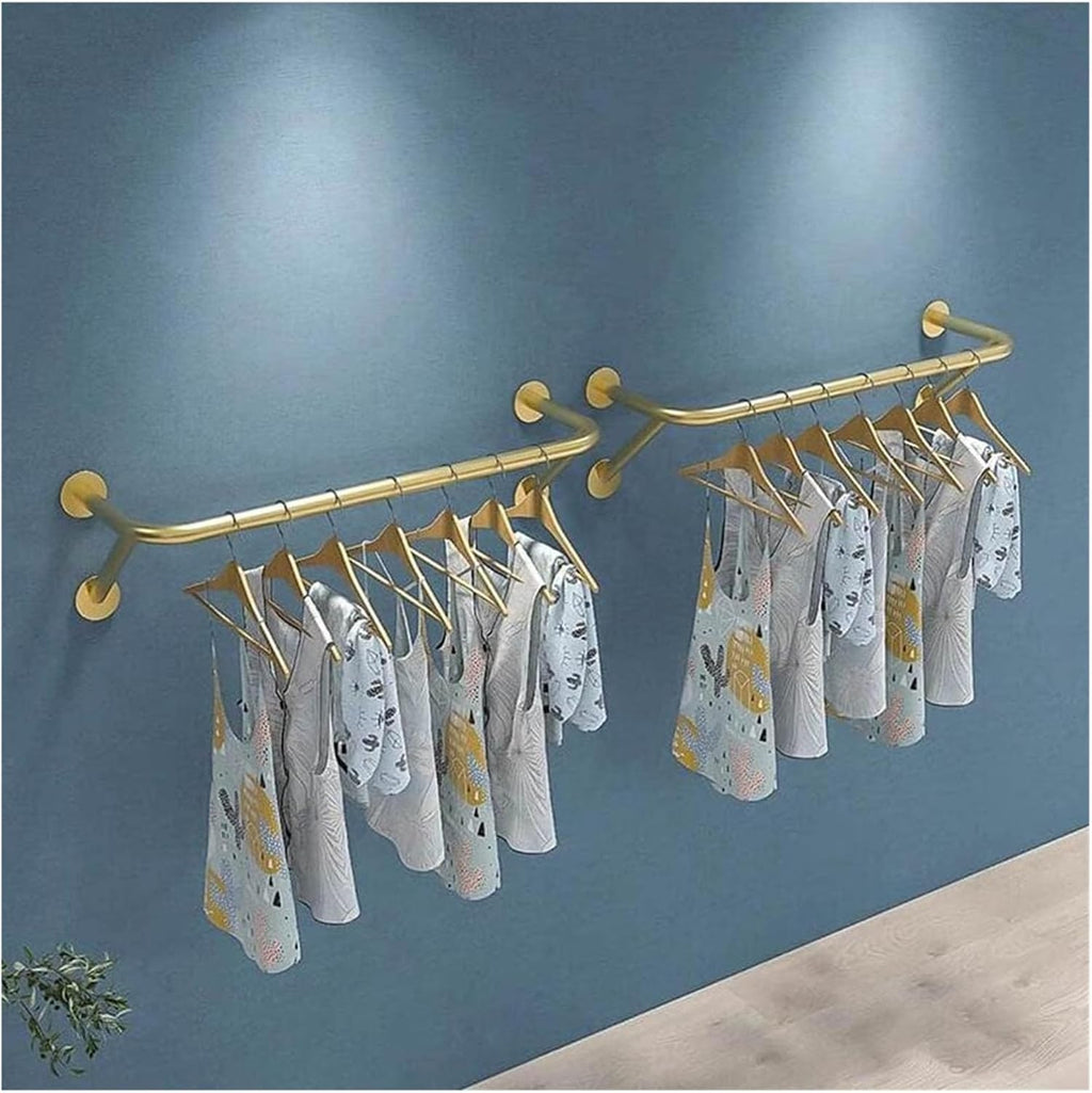 Clothes Rail Garment Rack Clothing Rack Wall Mounted Sets of 3, Wall Clothing Rack Garment Rack for Hanging Clothes Coats Laundry Room Organizer Storage Hanger Shelf Sp, Gold - 3 pieces-120CM