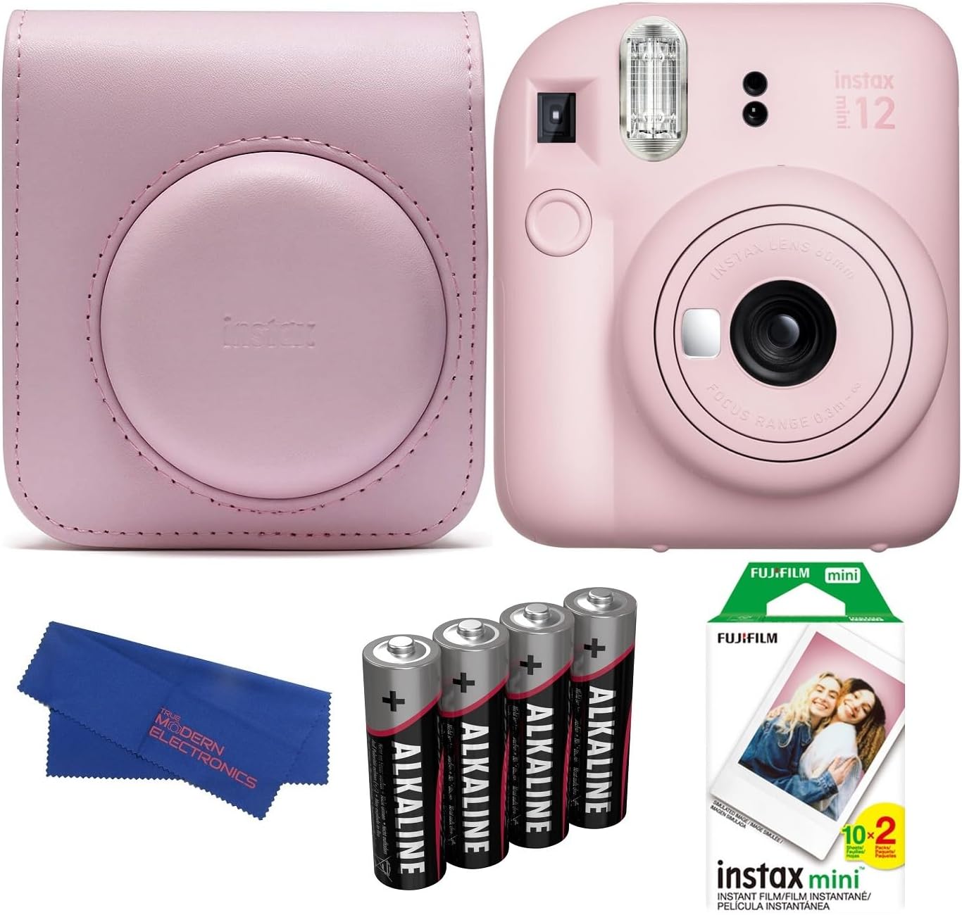 Fujifilm INSTAX MINI 12 Instant Film Camera Bundle, Includes: INSTAX Mini Film (20 Exposures), INSTAX Mini 12 Case and More (5 Items) (Blossom Pink)