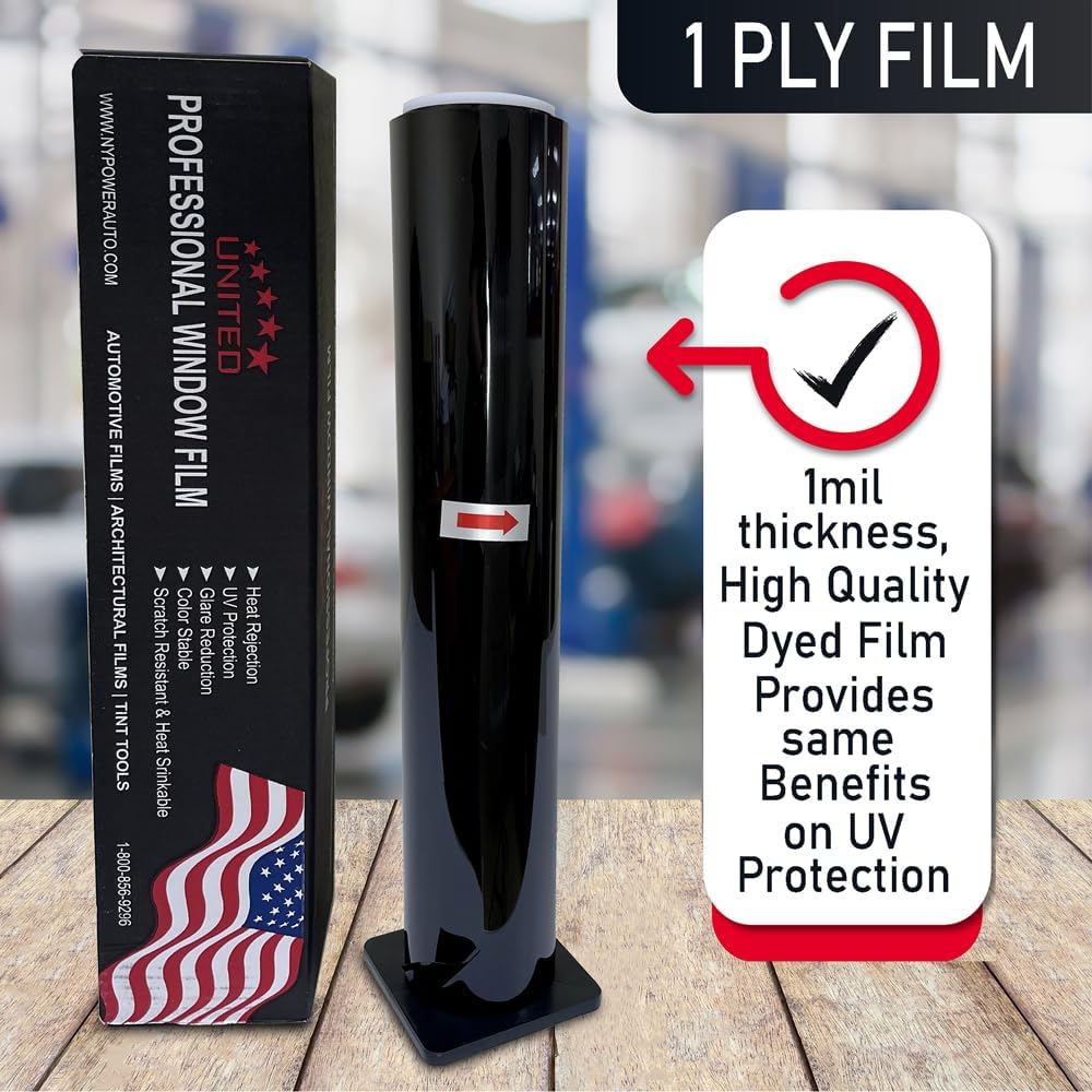 United Professional 1Ply Window Tint Film - 20'x100', 15% VLT, 3 Rolls, Upgraded Dyed PET Film, 1 mil Thickness, 99% UV Block, Deep Shade Privacy Window Tint for Car, Truck, Home– Heat & Glare Control