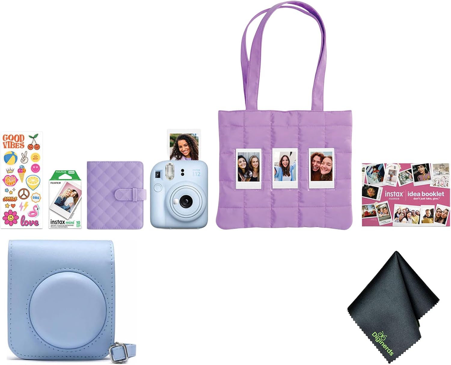 FUJIFILM Instax Mini 12 Instant Film Camera 2025 Holiday Bundle (Blue) + Compatible Carrying Case + Microfiber Cleaning Cloth