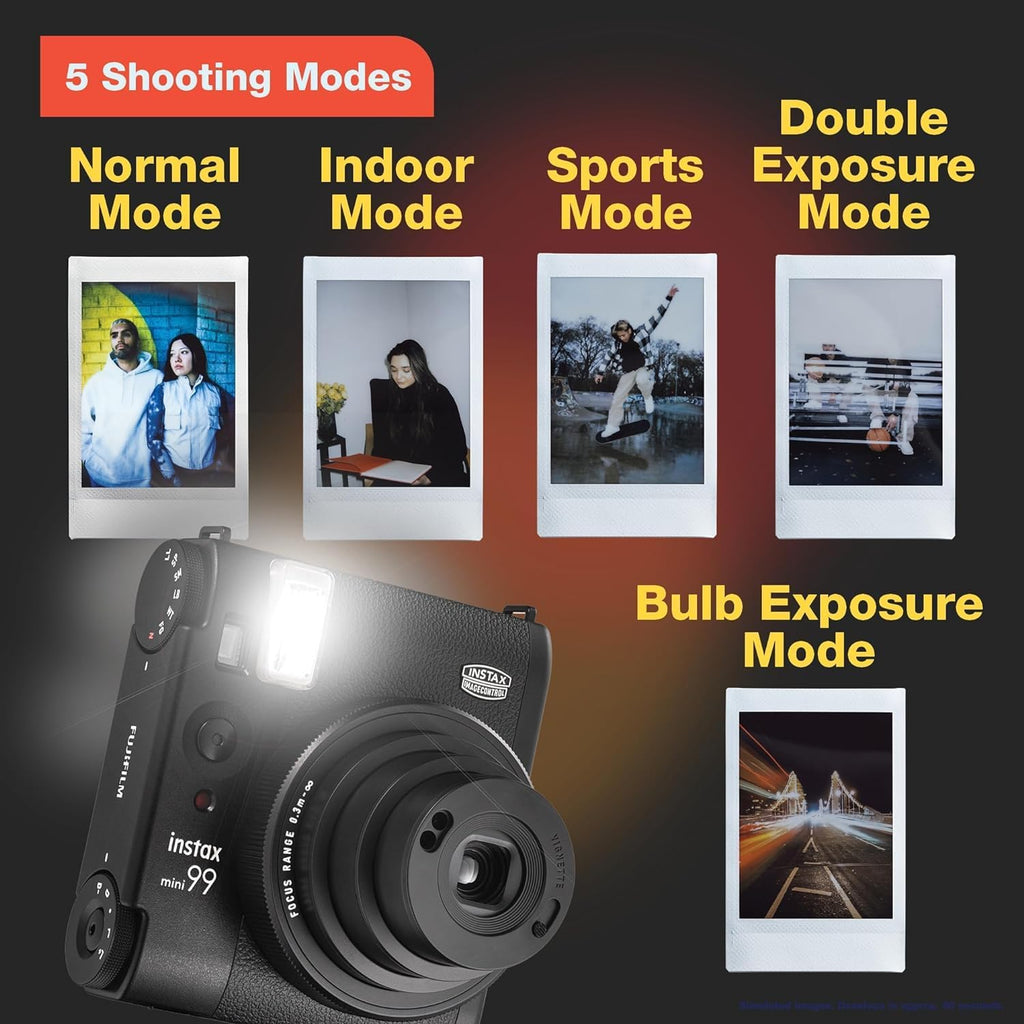 Fujifilm Instax Mini 99 Instant Film Camera, Matte Black, Bundle with Instant Daylight Film Pack, 20 Exposures + Slinger Photo Album for Instax Mini Film