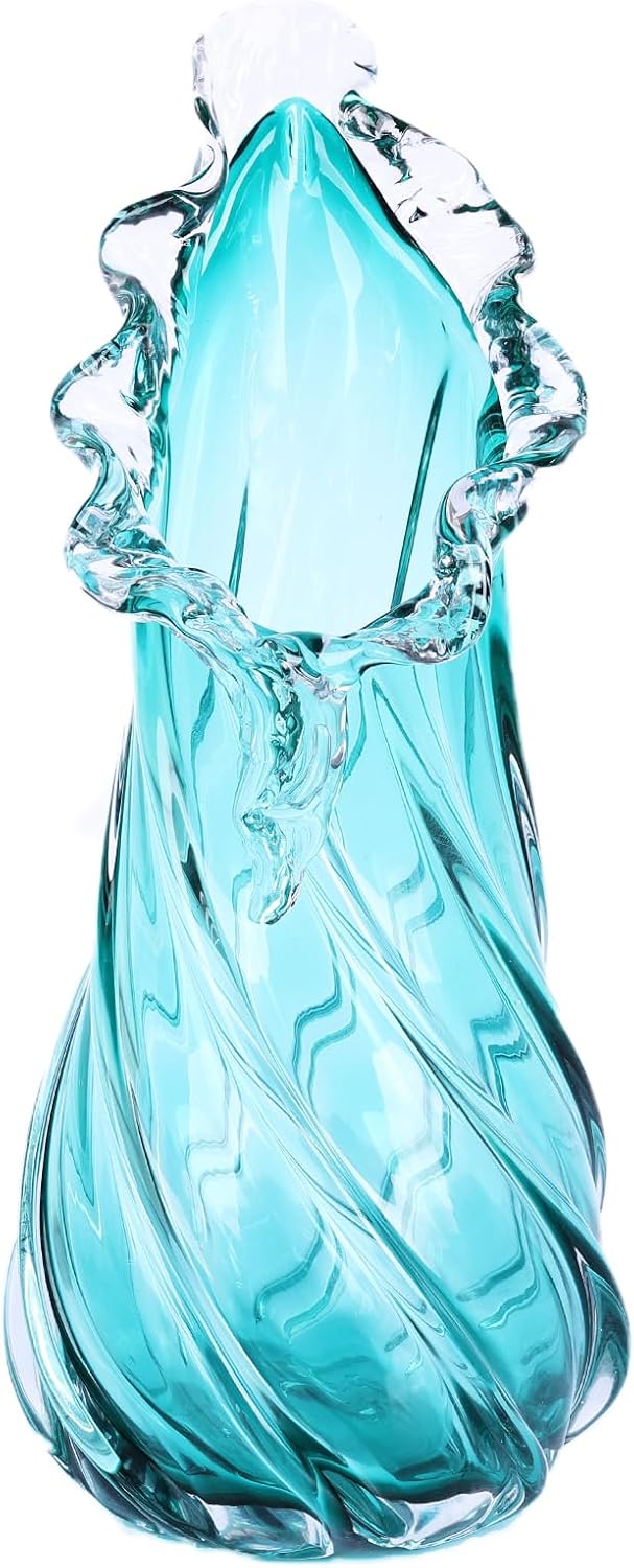 Vases Home Decor - 13In Crystal Vase, Glass Blue Vase, Flower Holders for Bouquet, Centerpieces & Single Stems, Tall for Roses, Dried Flowers, Pampas Grass, Fits Living Room Bedroom Office (S)