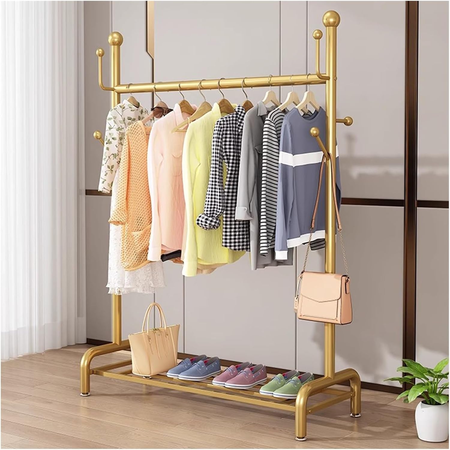 Heavy Duty Clothes Rack for Bedroom, Home and Shop, 150kg Load Bearing, Metal Garment Rack with Shelf for Hanging Clothes(Gold,80x40x165cm)