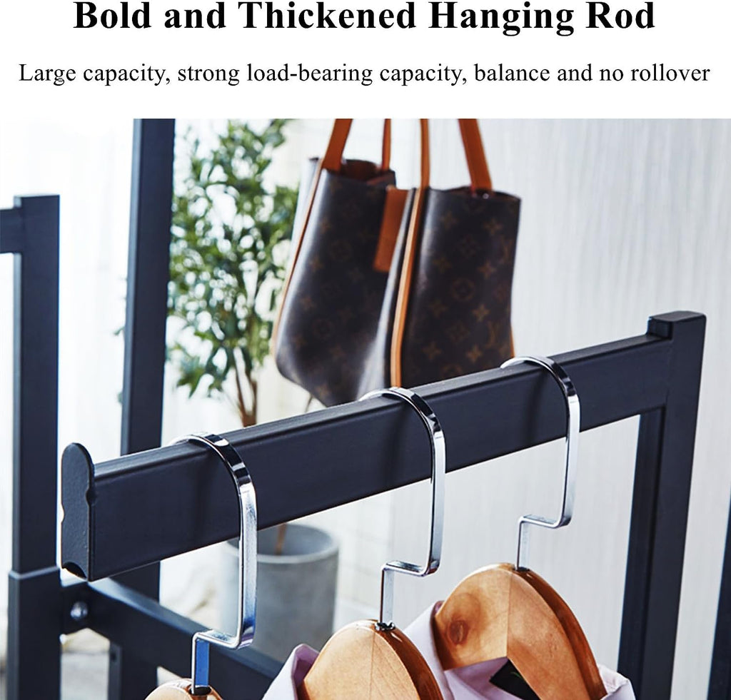 Heavy-Duty Metal Garment Rack 6 Way Clothing Rack Adjustable Height Floor Standing Shirt Racks, Square Tubing Portable Display Rack for Hanging Clothes,Gold
