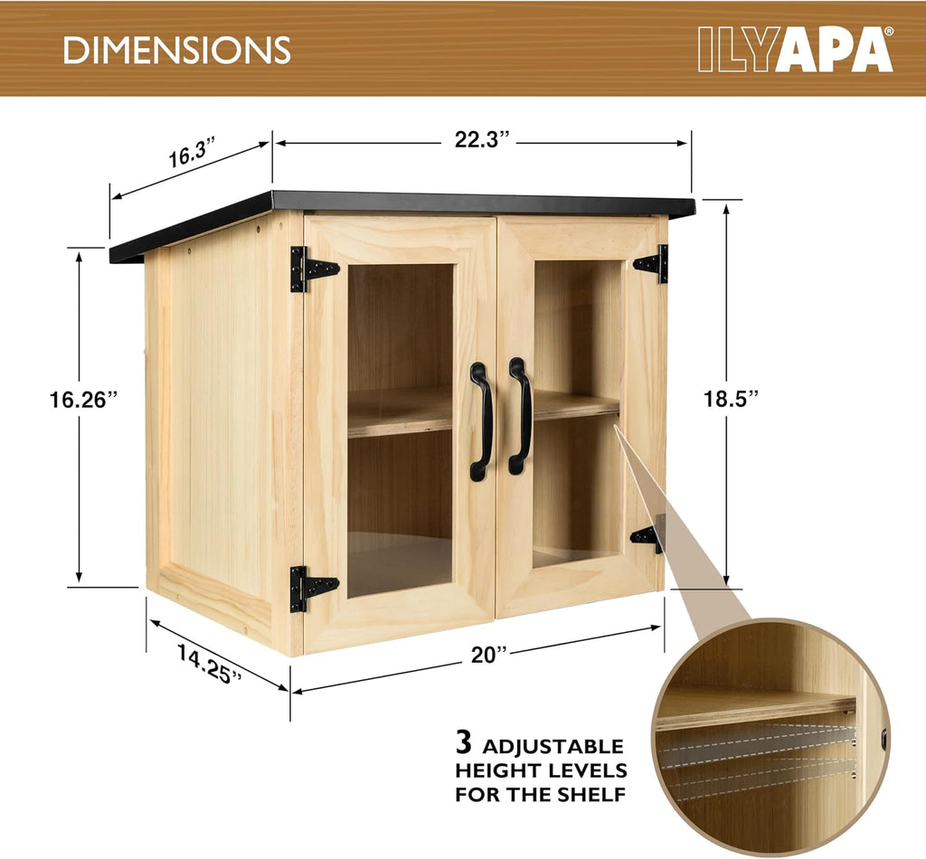 Ilyapa Outdoor Library Book Box - Free Literature Exchange Kit for Outside - Little Wood Cabinet for Sharing Books and Arts - 20x14x19 Inch