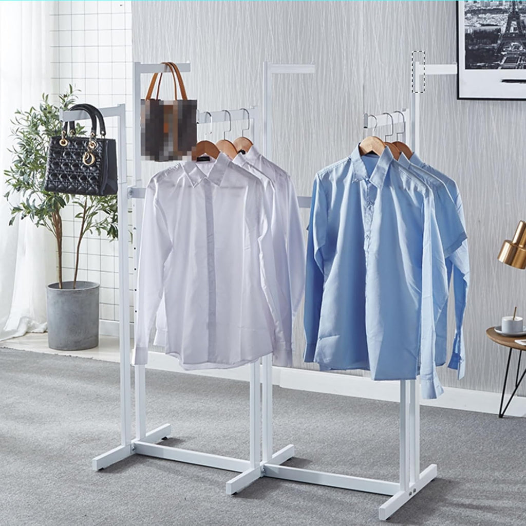 6 Arms Heavy Duty Retail Display Racks, Commercial Clothing Display Rack Stand, Adjustable Height, Garment Racks Metal for Retail Display Hanging Clothes,White