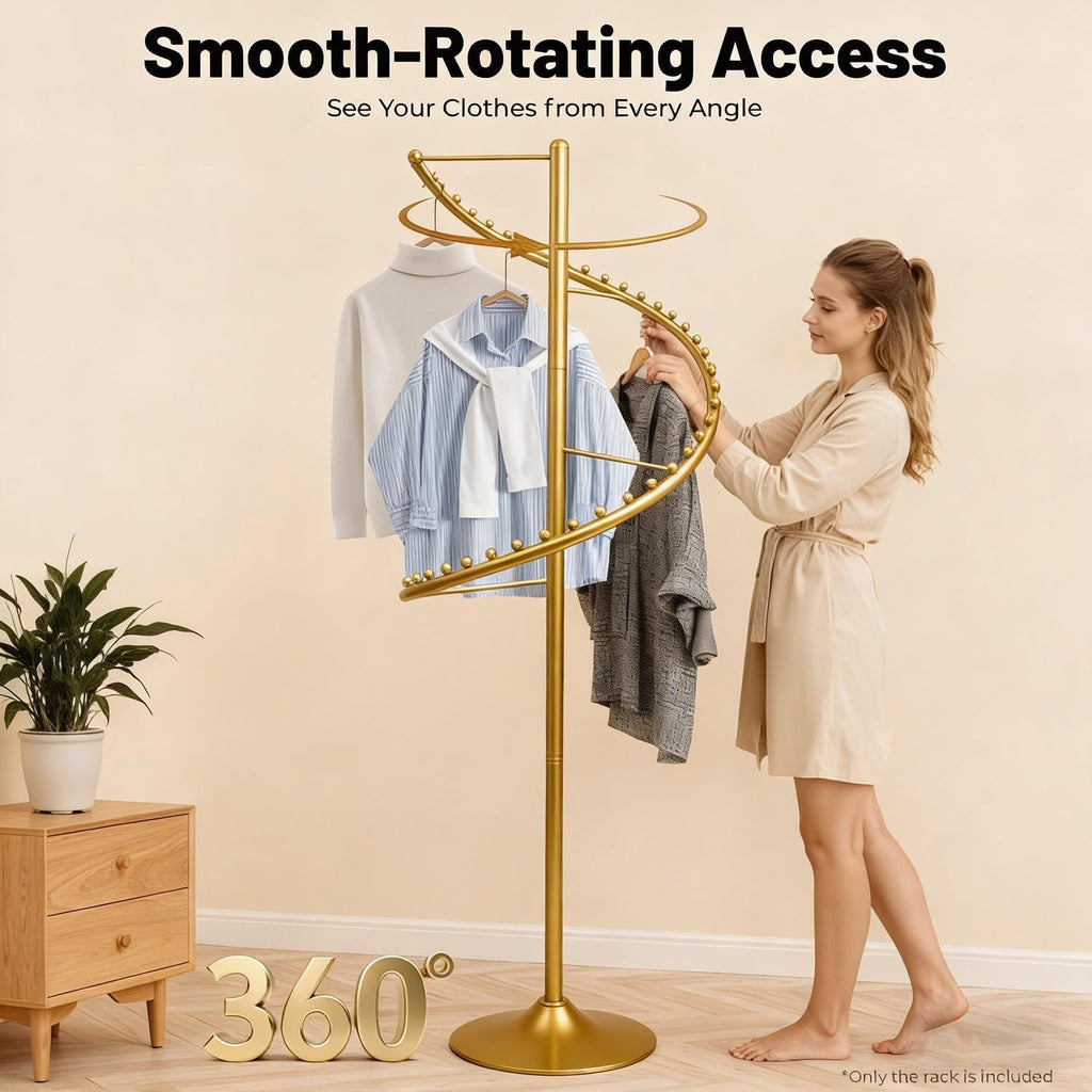 1.8M Spiral Rotating Clothing Rack, Metal Garment Rack Freestanding Coat Rack Retail Display Storage Shelf for Clothes Coats Jackets Bags Hats