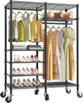 VIPEK R4 Rolling Clothes Rack for Closet, Garment Rack With Lockable Wheels, 6 Adjustable Shelves & 2 Hanger Rods for Bedroom or Laundry Room, Metal Clothing Rack, Max Load 620LBS, Black