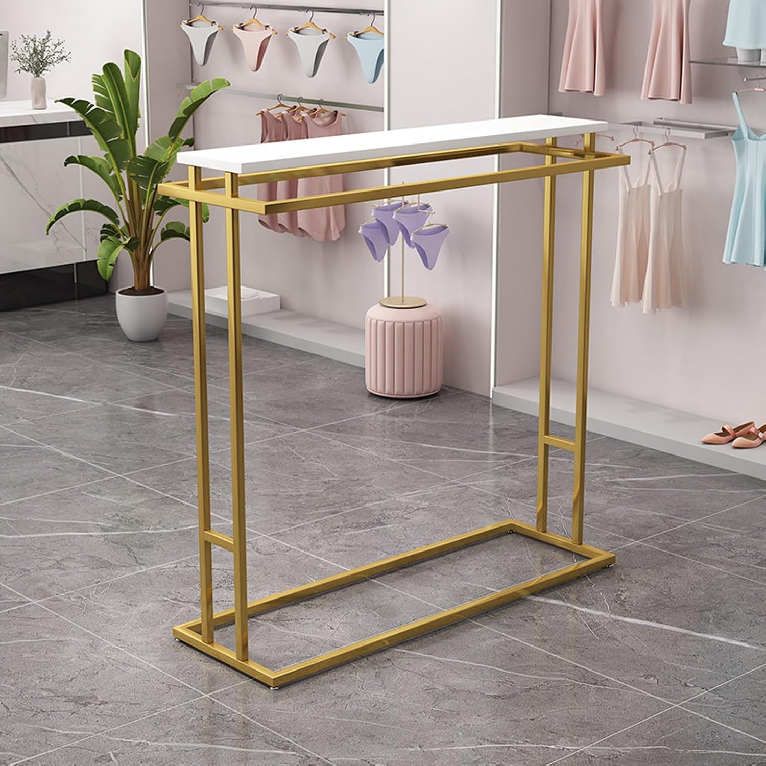 Fashion Modern Clothing Rack, Garment Racks Heavy Duty Double Rod Clothing Garment Rack, Hanging Clothes Shelf Clothes Display Organizer For Bedroom, Clothing Store ( Color : Gold , Size : 120*50*130c