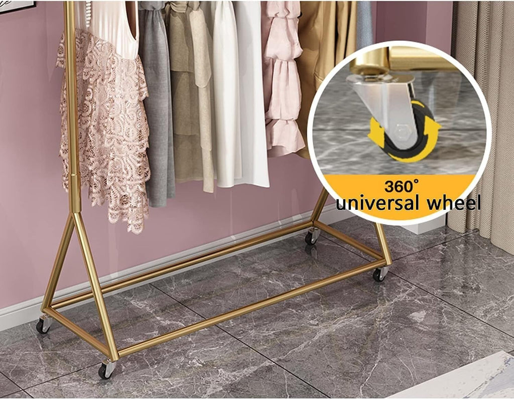 Heavy-Duty Multifunctional Clothing Rack with Wheels & Shelves, Gold Metal Garment Rack for Hanging Clothes, Large Capacity, 100x40x155CM, Perfect for Home & Retail Use